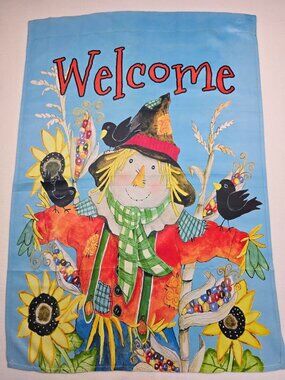 Welcome Scarecrow Garden Yard Outdoor Flag Sunflowers Floral Birds 28 x 40